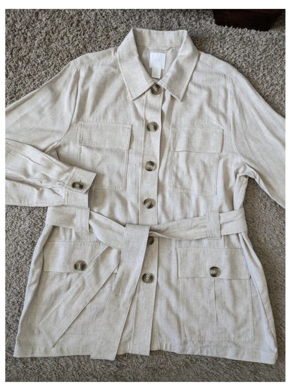 H&M • Stylish Linen Look Belted Utility Jacket - Beige - Picture 8 of 11